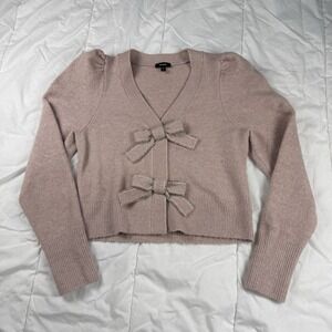 Express Embellished Bow V-Neck Cardigan Woman's Sz Sm Blush Pink Dusty Pink